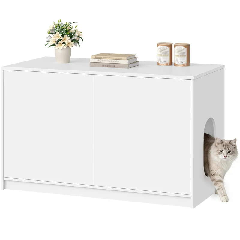 Katzenklo Schrank, Versteckte Katzenschrank, 100x50x60,5cm, Weiss | Katzentoilette Möbel, Katzenschr