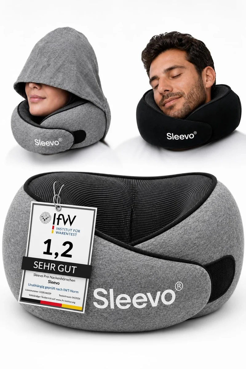 Pro Nackenkissen mit Kapuze & Memory Foam – Ergonomisches Reisekissen für Flugzeug, Zug & Auto – Nac