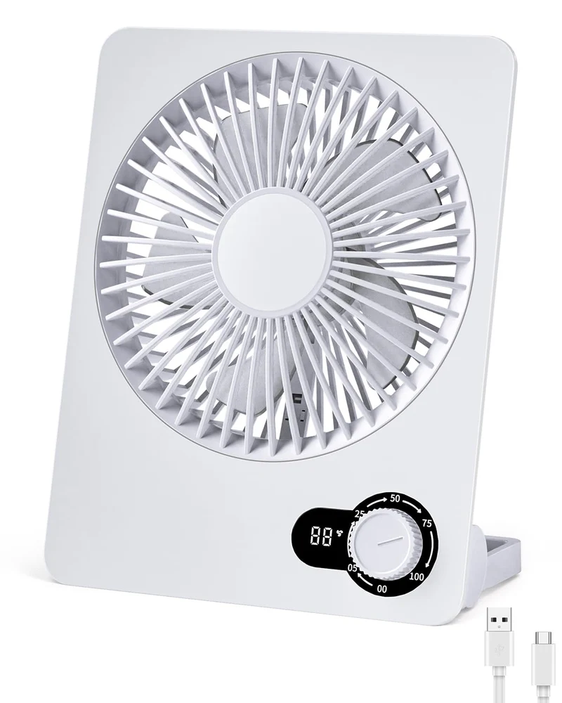 Tischventilator,Leise Ventilator Akku 3600mAh 180°Einstellbar Tragbarer LED Anzeige Fan Für Büro Bib