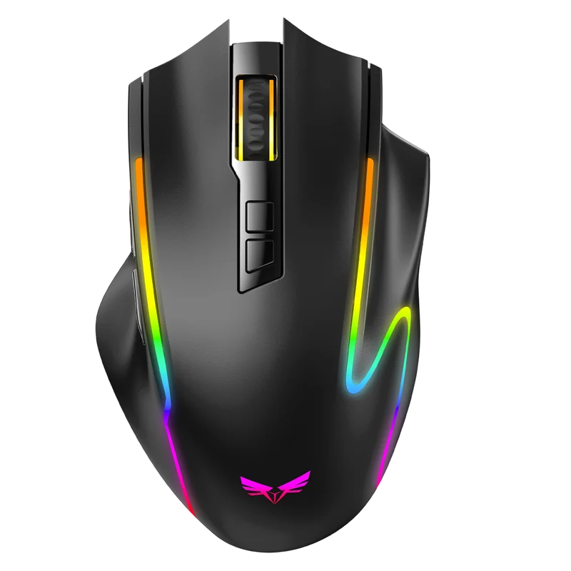 TECKNET RGB Gaming Maus Kabellos 2,4 GHz mit Schnellfeuertaste, 12800 DPI