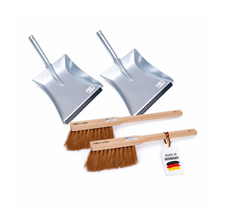 Langstiel Kehrschaufel Set 2-teilig mit Kokos Handfeger & Metall-Schaufel