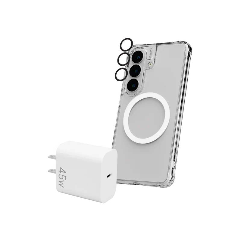 Samsung Galaxy S26 3-in-1 Bundle - Clear Mag Case, Camera Guard, 45W PD Charger