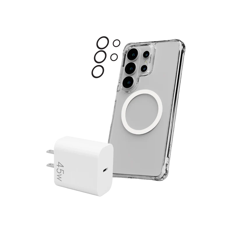 Samsung Galaxy S26 Ultra 3-in-1 Bundle - Clear Mag Case, Camera Guard, 45W PD Charger