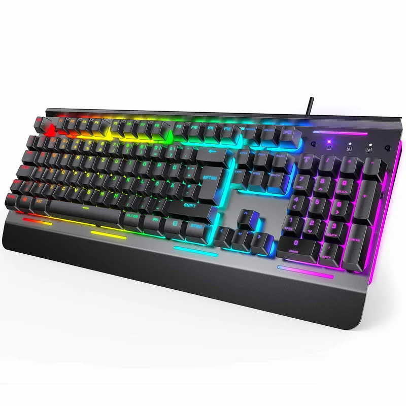 TECKNET RGB Gaming-Tastatur für PC, Membrantastatur mit 105 Tasten im deutschen Layout