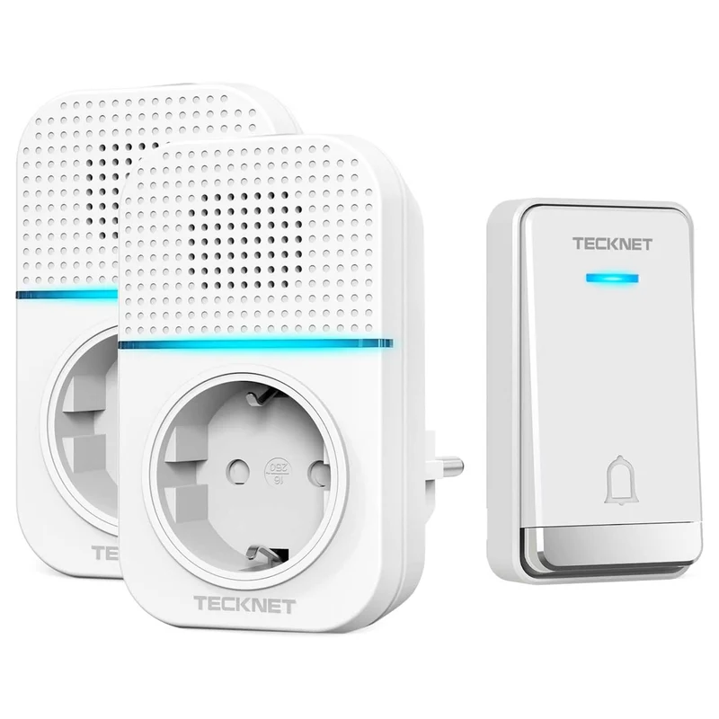 TECKNET Türklingel Batterielose, IP65 Wasserdicht Steckdosen-Funkklingel 400m Funk Türklingel Drahtloses